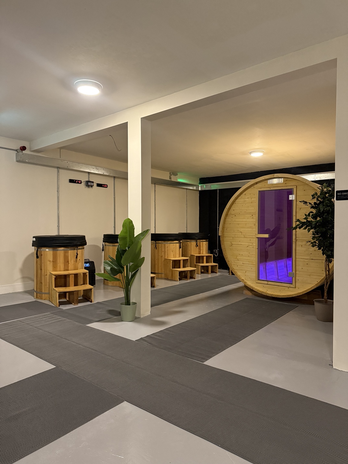 Revibe contrast therapy area with sauna and cold plunges