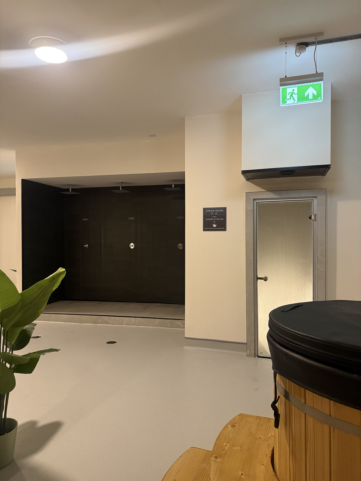 Steam room and shower area at Revibe